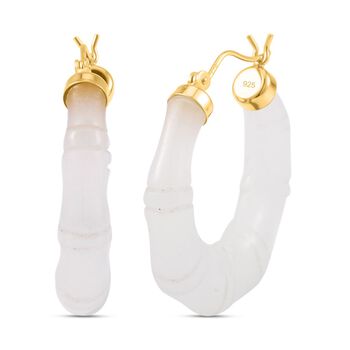 Wei&szlig;e Jade Ohrringe 925 Silber vergoldet ca. 54.60 ct