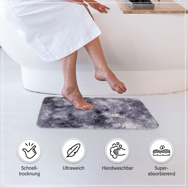 2er Set - Verlauf-Pl&uuml;sch-Matten mit Anti-Rutsch-R&uuml;ckseite, Grau image number 2