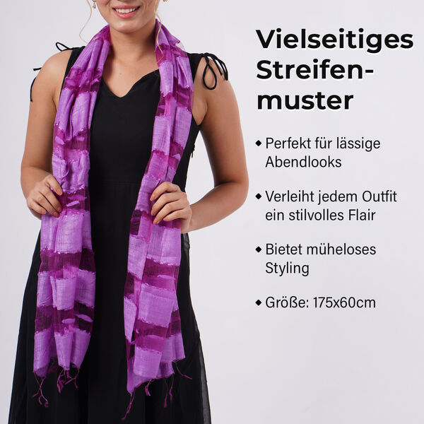 Modal-Seide-Schal, Streifendesign, 175x60 cm, Lila image number 2