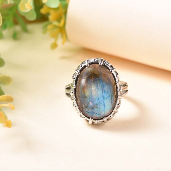 Labradorit Ring, Edelstahl, (Gr&ouml;&szlig;e 17.00) ca. 13.23 ct image number 2