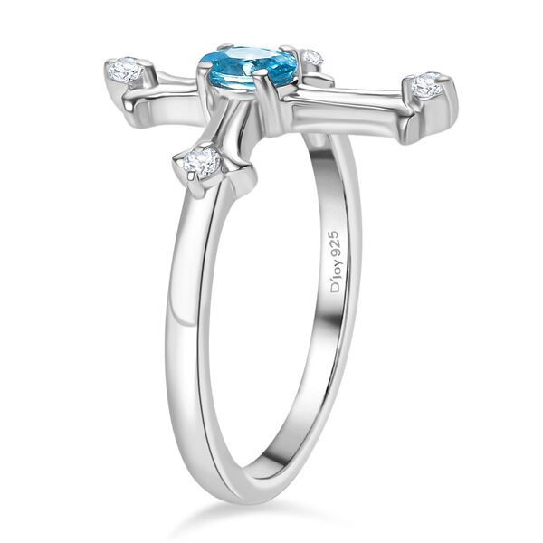 AA Blauer Zirkon, Wei&szlig;er Zirkon Ring 925 Silber rhodiniert (Gr&ouml;&szlig;e 19.00) ca. 0,49 ct image number 5