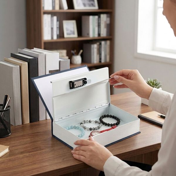LIVMORE Buchtresor, Stahlbox mit Zahlenschloss, 23,5x15,5x5,5cm, Blau image number 3