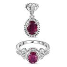 2er Set - Afrikanischer Rubin (Fissure gefüllt) Ring und Anhänger, 925 Silber rhodiniert, Größe (17.00), ca. 2.44 ct