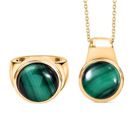 2er Set - EVER TRUE AAA Malachit Ring und Anhänger mit Kette, ca. 50 cm (Größe 20.00) ca. 28.35 ct