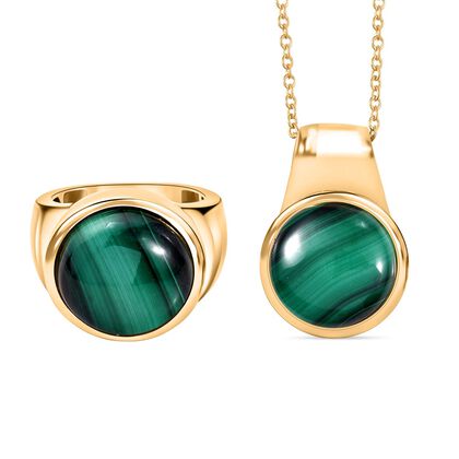 2er Set - EVER TRUE AAA Malachit Ring und Anh&auml;nger mit Kette, ca. 50 cm (Gr&ouml;&szlig;e 17.00) ca. 28,35 ct