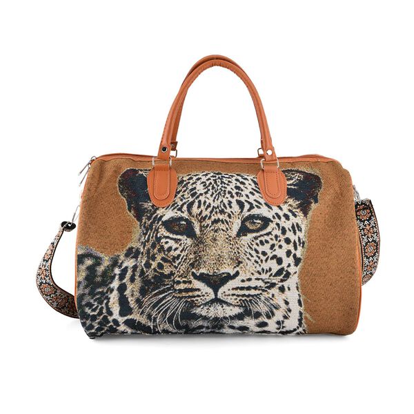 Reisetasche, 45x23x27cm, Braun mit Leopardenmuster image number 5