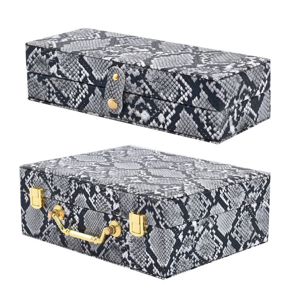 2er-Set, Schmuckkasten mit Reise-Etui aus Kunstleder mit Python-Pr&auml;gung, 24x19x9 und 22x17x3 cm, Grau image number 3