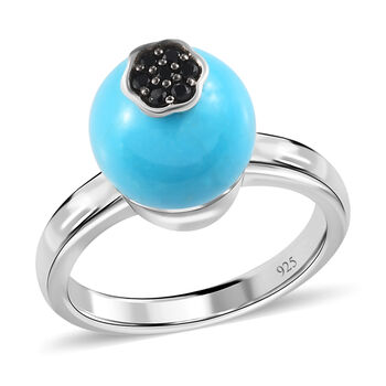 Nat&uuml;rlicher Sleeping Beauty T&uuml;rkis und Schwarzer Spinell Ring 925 Silber Platin-&Uuml;berzug