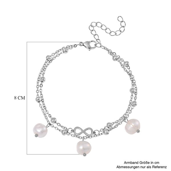 Wei&szlig;e S&uuml;&szlig;wasser Perle Armband ca. 19 cm Reiner Edelstahl image number 4