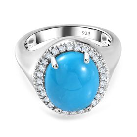 Amerikanischer natürlicher Sleeping Beauty Türkis, weißer Zirkon Ring, 925 Silber platiniert (Größe 18.00) ca. 4.53 ct