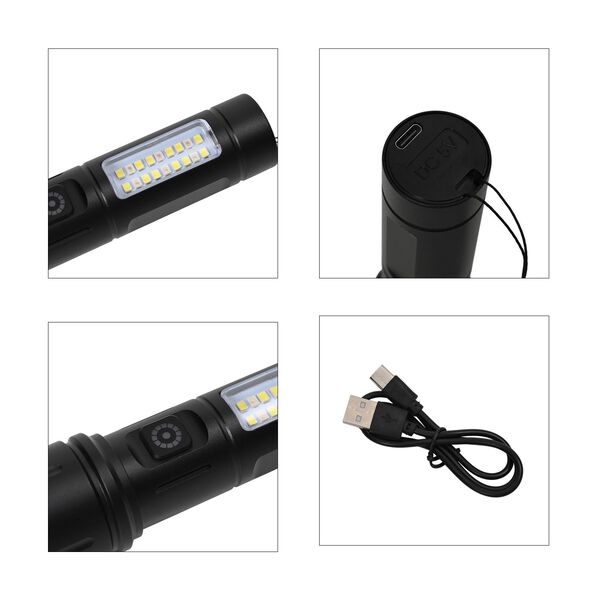 Wiederaufladbare LED-Taschenlampe, 6 Leuchtmodi, USB-Ladekabel, 13,8×3,5cm, Schwarz image number 4
