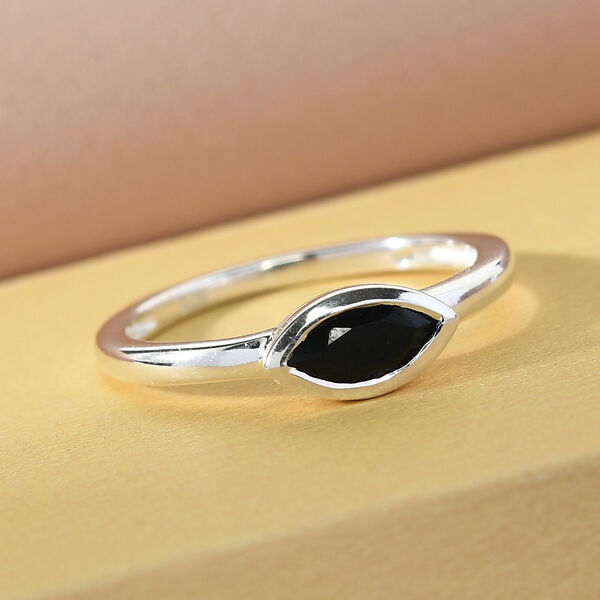 Schwarzer Spinell Solit&auml;r-Ring, 925 Silber  ca. 0,50 ct image number 2