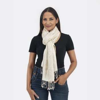 Premium Kollektion - gewebter Schal, 100% Natur Seide, Jamawar Design, 68x190 cm, Elfenbein