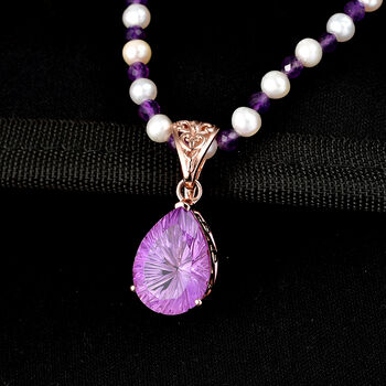 D'Joy AA Rose De France Amethyst, afrikanischer Amethyst und Perle Anh&auml;nger mit 50cm Kette