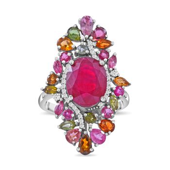 Afrikanischer Rubin (Fissure gef&uuml;llt), mehrfarbiger Turmalin und Zirkon-Ring - 8,36 ct.