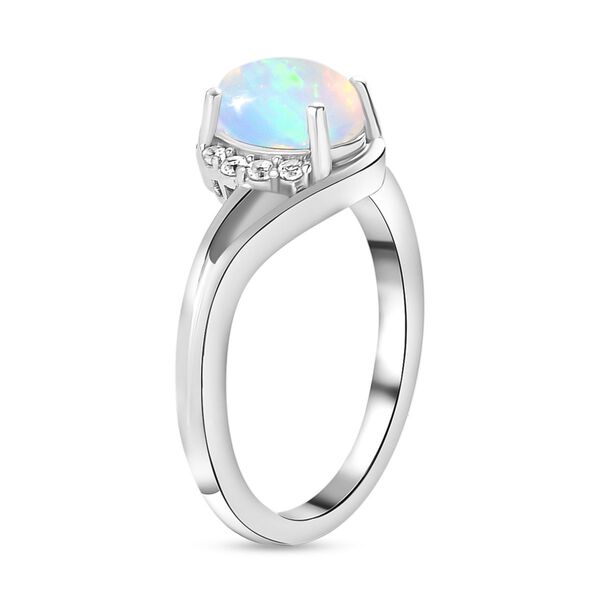 Nat&uuml;rlicher, &auml;thiopischer Opal und wei&szlig;er Zirkon-Ring, 925 Silber platiniert  ca. 1,01 ct image number 5