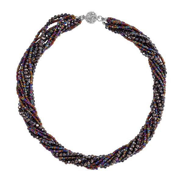 2er Set mehrschichtiger Halsketten und Ohrringe, Graue, schwarze Kristallperlen und weiße Kristalle image number 5