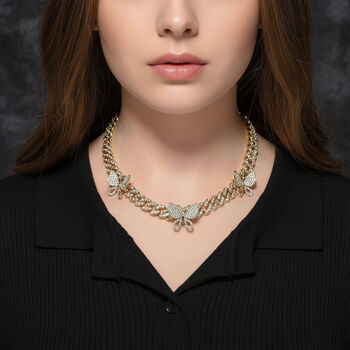 DESIGNER INSPIRIERT Schmetterling Wei&szlig;er Kristall Halskette ca. 45 cm, Goldfarben