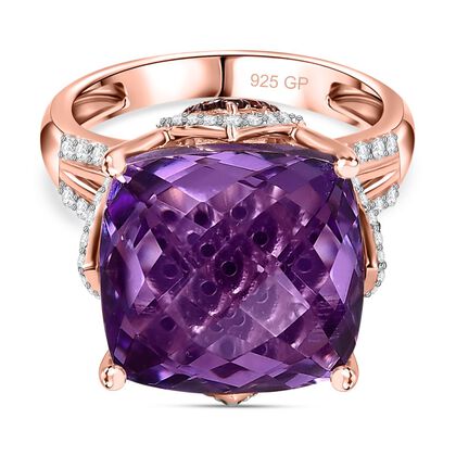 Giuseppe Perez AAA Rose De France Amethyst, Kanchanaburi Blauer Saphir Ring 925 Silber Ros&eacute;gold Vermeil (Gr&ouml;&szlig;e 17.00) ca. 10,86 ct