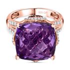 Giuseppe Perez AAA Rose De France Amethyst, Kanchanaburi Blauer Saphir Ring 925 Silber Roségold Vermeil (Größe 17.00) ca. 10,86 ct