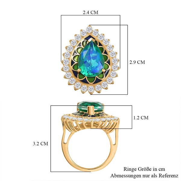 D joy Pfau Quarz Triplette, Wei&szlig;er Zirkon Ring 925 Silber 750 Gelbgold Vermeil (Gr&ouml;&szlig;e 20.00) ca. 7.78 ct image number 6