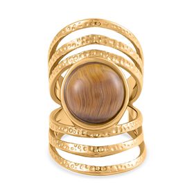 Gelbes Tigerauge Ring Reiner Edelstahl, (Größe 16.00) ca. 5.00  vergoldet 5.00 ct