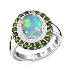 Natürlicher, äthiopischer Opal und natürlicher Chromdiopsid Halo-Ring, 925 Silber platiniert  ca. 2,41 ct image number 3