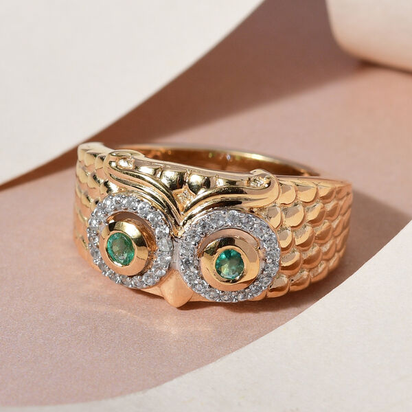 Kagem Sambischer Smaragd und Zirkon Ring 925 Silber vergoldet  ca. 0,71 ct image number 2