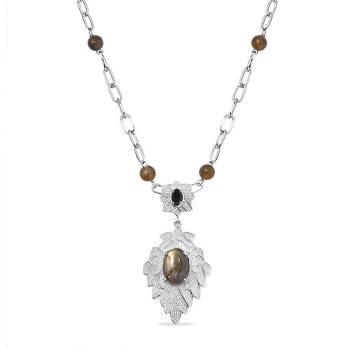 Labradorit und schwarze Spinell-Halskette in Silberton, 13,51 ct. image number 0