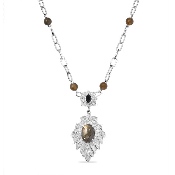 Labradorit und schwarze Spinell-Halskette in Silberton, 13,51 ct. image number 0