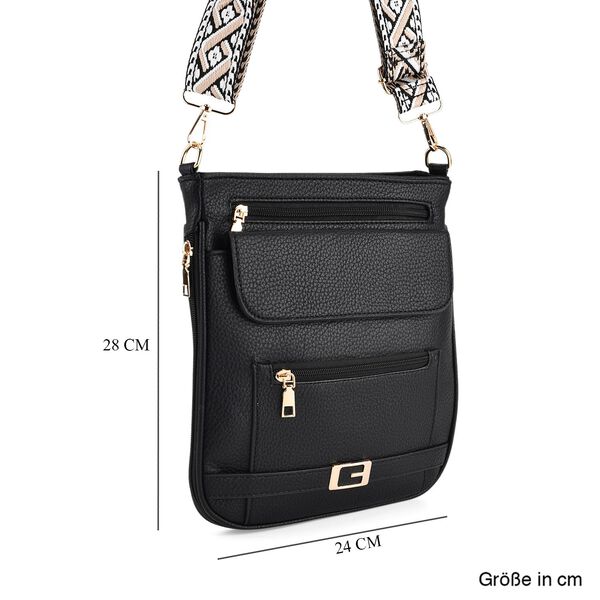 Crossbody-Tasche mit gewebtem Schulterriemen und Reißverschlussfächern, 24x28 cm, Tiefschwarz image number 8