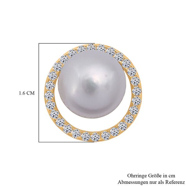 Süßwasser Perle, Weißer Zirkonia Ohrringe 925 Silber vergoldet image number 5