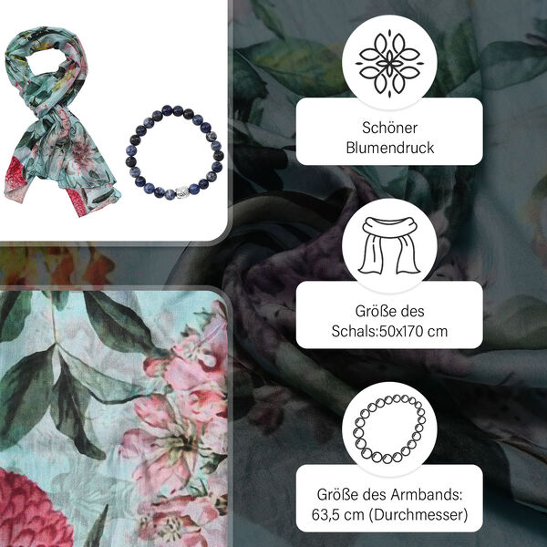 2er Set Luxus 100% Seidenschal und Lapislazuli Chakra-Armband image number 3
