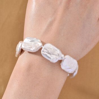 D'Joy Wei&szlig;e Keshi Perle Armband ca. 20 cm 925 Silber vergoldet