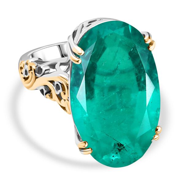 D'Joy Smaragd-Quarz Triplette Ring 925 Silber Rhodiniert und 750 Gelbgold Vermeil (Größe 17.00) ca. 28,03 ct image number 0