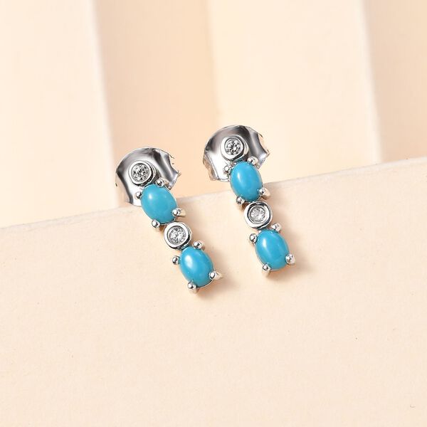 AA Sleeping Beauty T&uuml;rkis, Wei&szlig;er Zirkon Ohrringe 925 Silber platiniert ca. 0,72 ct. image number 2