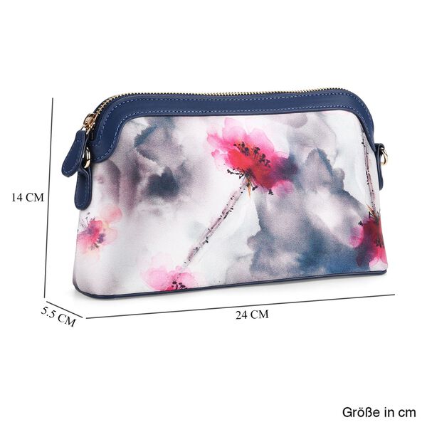 LA MAREY Crossbody Tasche aus 80% Seidenbrokat und 20% Echtleder, Blumenmuster, 24x5.5x14cm, Blau-rosa image number 8
