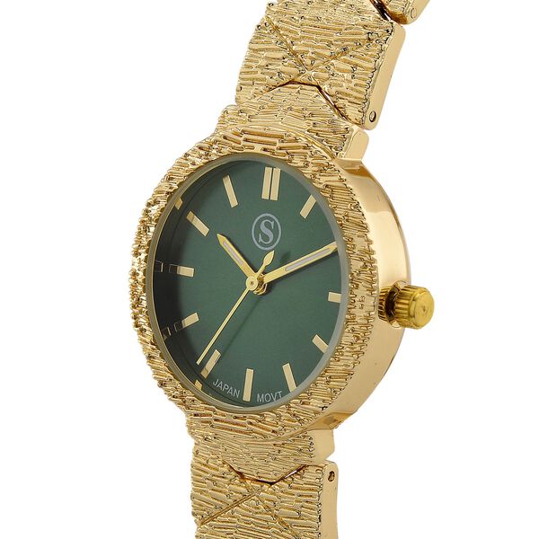 STRADA - Japanisches Uhrwerk, Gr&uuml;nes Zifferblatt mit goldplattiertem Alloy Armband, 20 cm image number 3