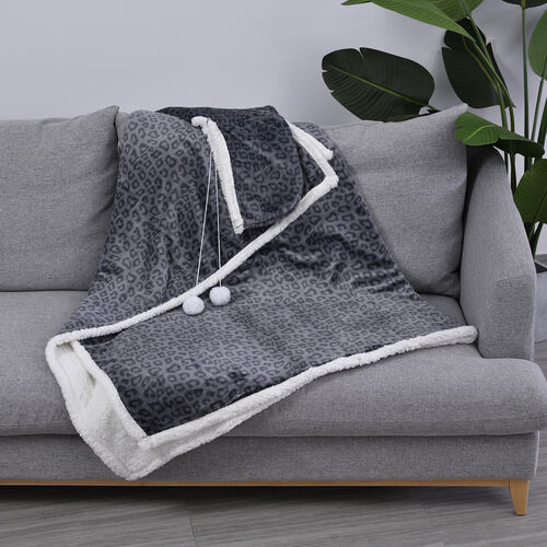 Hoodie-Decke mit Sherpa-Futter, Leopardenmuster, Größe 150x200 cm, Grau image number 0