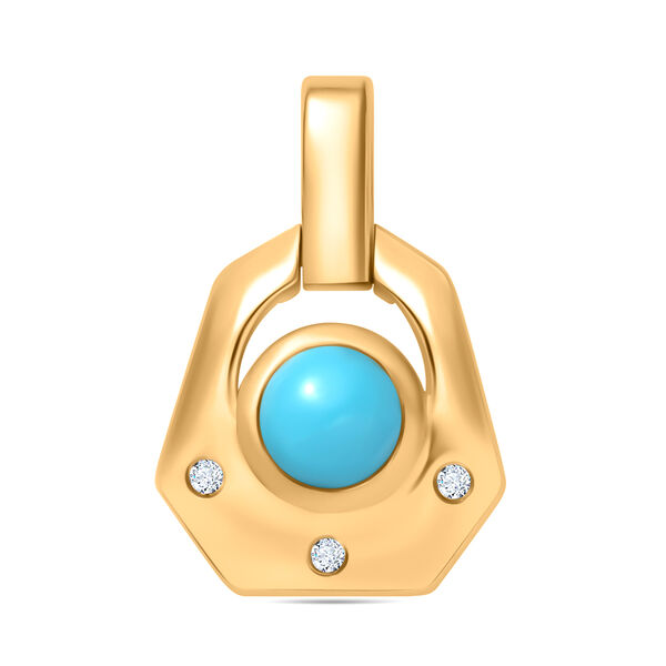 AA Amerikanischer Nat&uuml;rlicher Sleeping Beauty T&uuml;rkis, Wei&szlig;er Zirkon Art Deco Anh&auml;nger 925 Silber 750 Gelbgold Vermeil ca. 0.51 ct image number 0