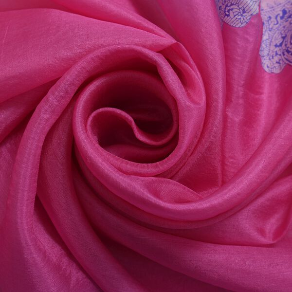 LA MAREY 100% bedruckter Seidenschal, Gr&ouml;&szlig;e 110x178 cm, Blau und Rosa image number 5