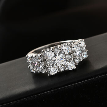 LUSTRO STELLA Hergestellt mit ZIRKONIA Cluster-Ring 925 Silber Platin-&Uuml;berzug