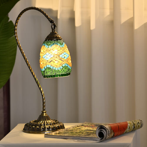 Handgefertigte orientalische Mosaik Glas Tischlampe - Lampenschirm Form, Größe 15x15x50 cm, Türkis image number 0