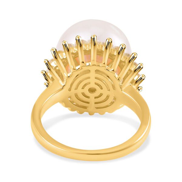 Weiße Edison Perle (13-14 mm), Moissanit Ring, 925 Silber Gelbgold Vermeil, (Größe 16.00) image number 6