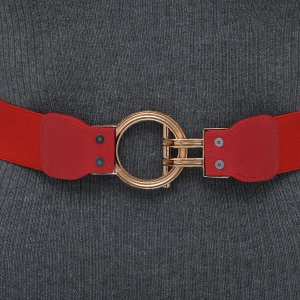 Modischer G&uuml;rtel mit Metallschnalle, Gr&ouml;&szlig;e 4x75 cm, gewebt, Rot image number 5