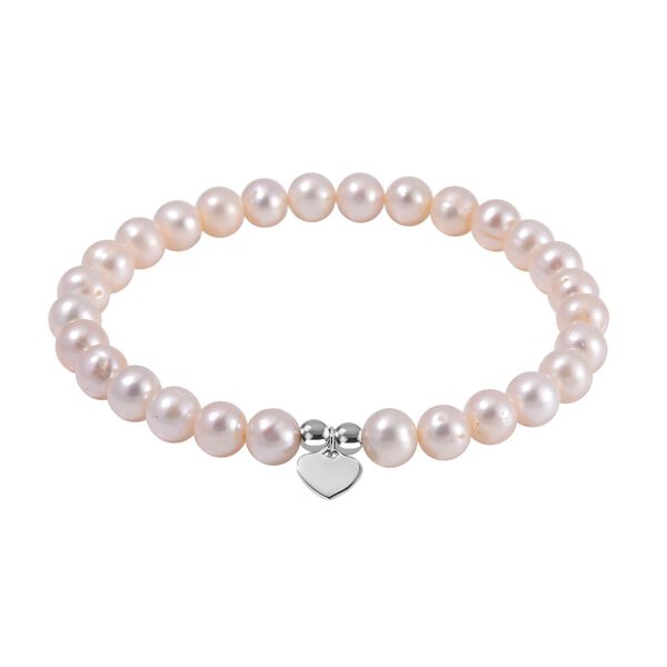 Wei&szlig;e S&uuml;&szlig;wasser Perle Armband ca. BR-Stretch cm 925 Silber rhodiniert