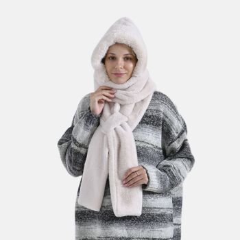 Superweicher 2-in-1 Langschal und M&uuml;tze aus Kunstfell, 110x13cm, wei&szlig;