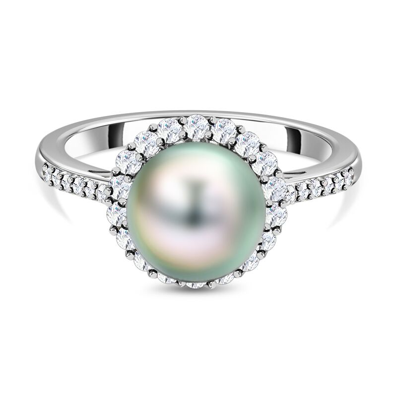 Tahiti Perlen und weißer Zirkon-Ring - 0,52 ct. image number 0