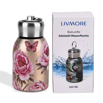 LIVMORE Edelstahl Trinkflasche 260 ml ca. 14 cm Rosenbl&uuml;te Ros&eacute;gold