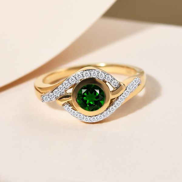 Natürlicher Chromdiopsid und weißer Zirkon-Ring, 925 Silber vergoldet  ca. 0,78 ct image number 2